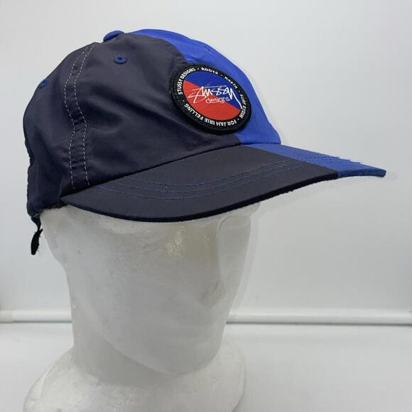 STUSSY Designs Two-Tone Black/Blue Hat Polyester Cap Black Buckle RARE!
